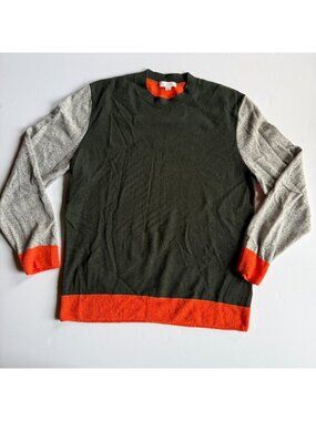 COS Colorblock Crewneck Wool Sweater – Olive/Orange/Grey - Men's Small